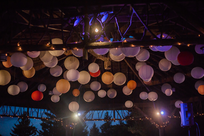 Paper Lanterns hung in the Slingerland Pavilion after dusk with beautiful lighting for a celebration