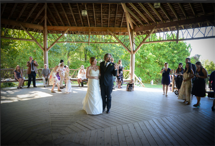 Newly wed couple enters the Slingerland Pavilion during their reception